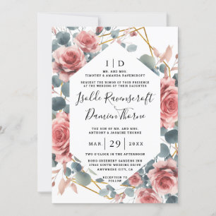 Dusty Rose Elegant Pink Mauve Gold Floral Wedding Invitation