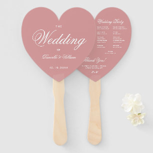 Dusty Rose Elegant Script Heart Wedding Program Hand Fan