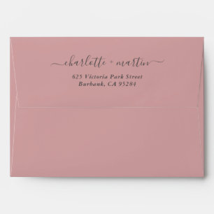 Dusty Rose Elegant Script Return Address Wedding Envelope