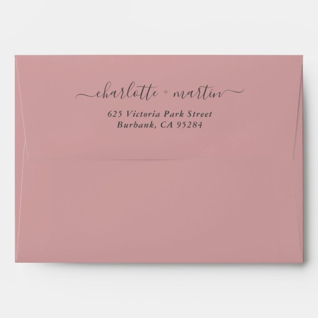 Dusty Rose Elegant Script Return Address Wedding Envelope (Back (Top Flap))