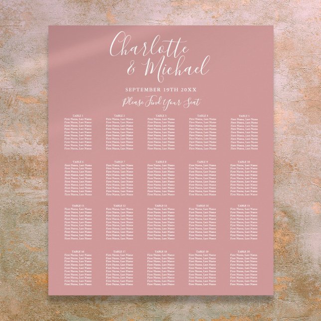 Dusty Rose Elegant Script Wedding Seating Chart (Dusty Rose Elegant Script Wedding Seating Chart)