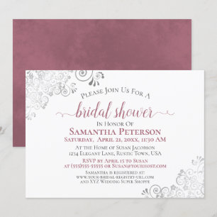 Dusty Rose Elegant Silver Lace White Bridal Shower Invitation