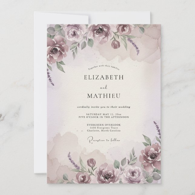 Dusty Rose Enchanting Botanical Wedding Invitation (Front)