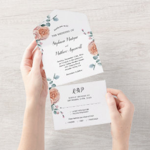 Dusty Rose Eucalyptus Floral Botanical Wedding All In One Invitation