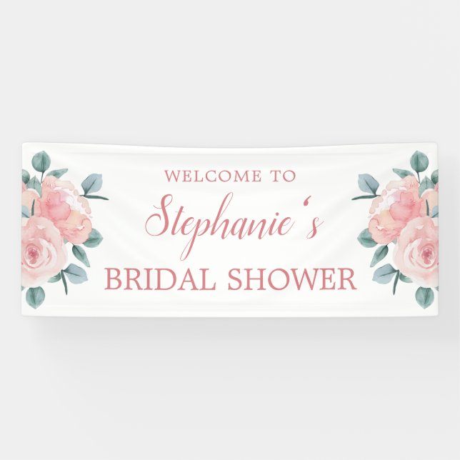Dusty Rose Eucalyptus Floral Bridal Shower Banner (Horizontal)