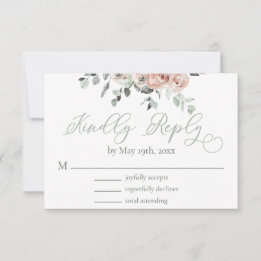 Dusty Rose Eucalyptus Light Greenery Wedding RSVP Card