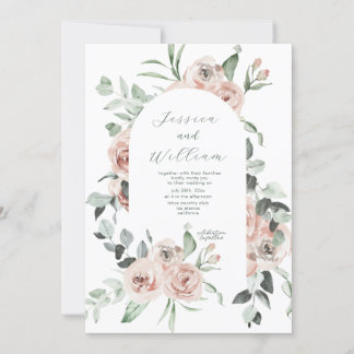 Dusty Rose Eucalyptus Script QR Code Wedding Invitation
