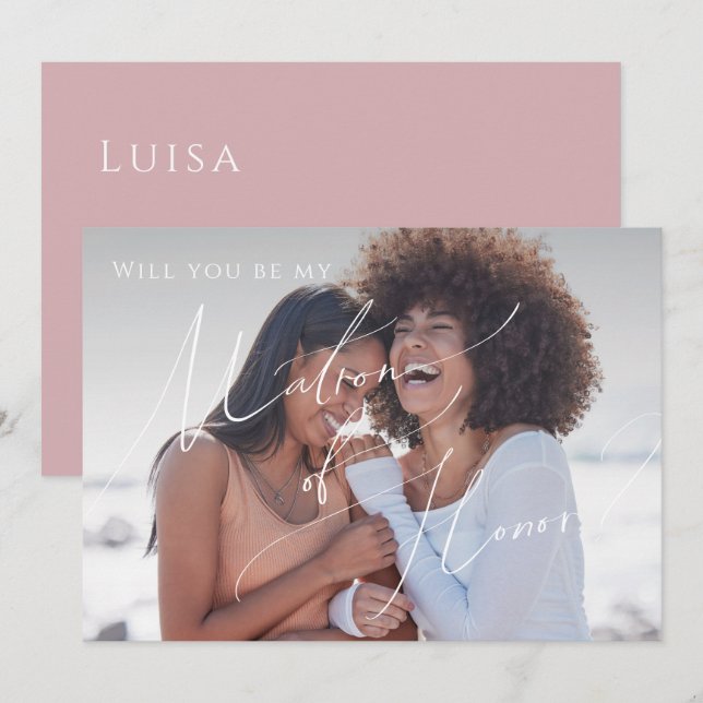 Dusty Rose Faded Photo Matron of Honour Card (Front/Back)