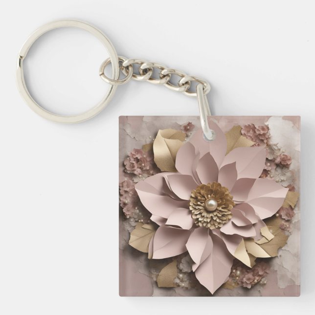 Dusty Rose Floral - Acrylic Keychain (Front)