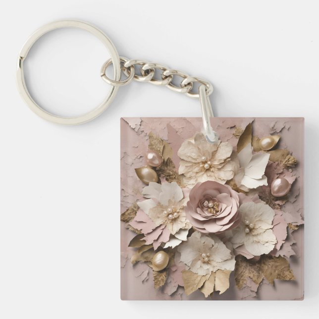 Dusty Rose Floral - Acrylic Keychain (Front)