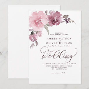 Dusty Rose Floral Blush Pink Pastel Flower Wedding Invitation