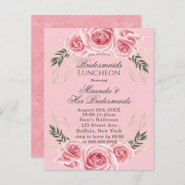 Dusty Rose Floral Bridesmaids Luncheon Invitations (Devant / Derrière)