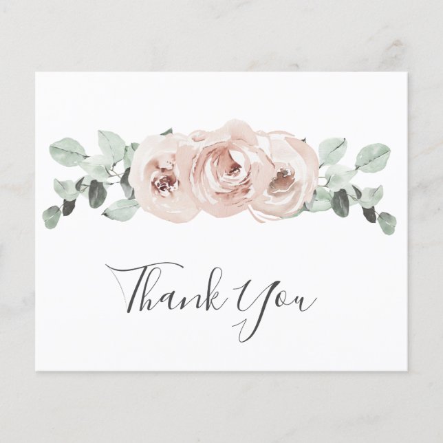 Dusty Rose Floral Budget Wedding Thank You Card (Front)