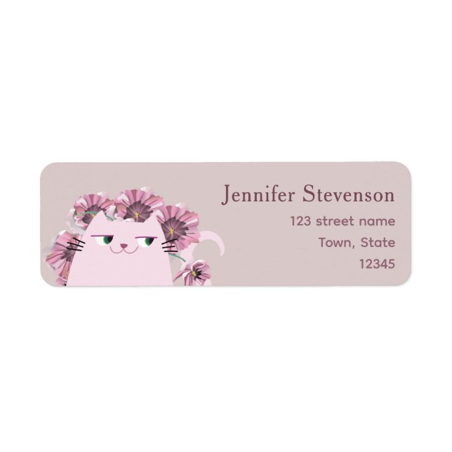 Dusty Rose Floral Cat Return Address (Front)