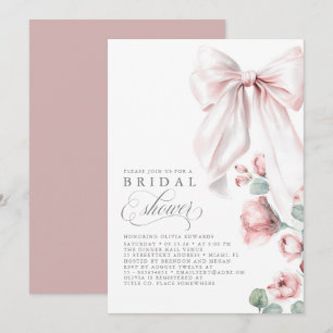 Dusty Rose Floral Elegant Bow Bridal Shower Invitation