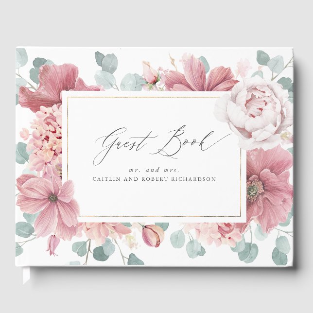 Dusty Rose Floral Élégant Mariage Livre d'invités (Recto)