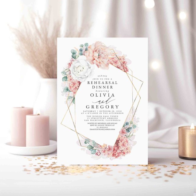 Dusty Rose Floral Elegant Rehearsal Dinner Invitat Invitation (Blush Pink Floral Rehearsal Dinner Invitations)