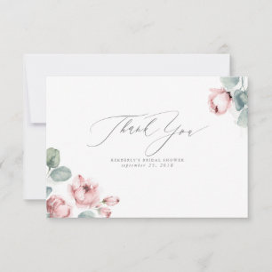 Dusty Rose Floral Elegant Small Thank You Card