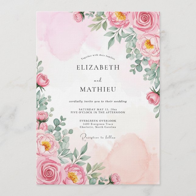 Dusty Rose Floral Enchantment Wedding Invitation (Front)