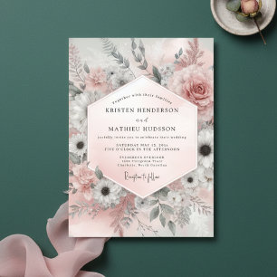 Dusty Rose Floral Ethereal Wedding Invitation