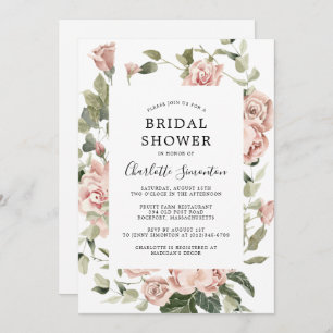 Dusty Rose Floral Eucalyptus Bridal Shower Invitation