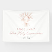 dusty rose floral first communion welcome sign