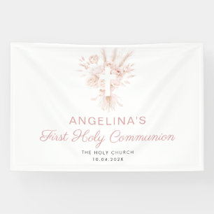 dusty rose floral first communion welcome sign