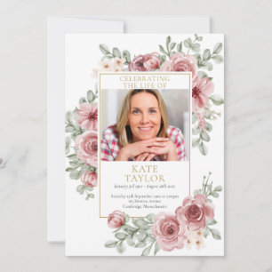 Dusty Rose Floral Funeral Order Of Service Progam Invitation