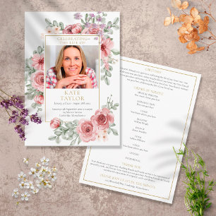 Dusty Rose Floral Funeral Order Of Service Program