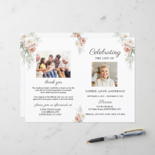 Dusty Rose Floral Funeral Service Programme photo