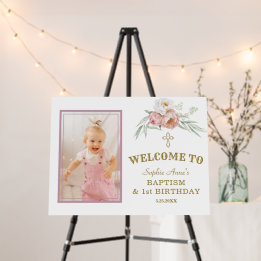 Dusty Rose Floral Girl Photo Baptism Affiche de bi
