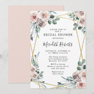 Dusty Rose Floral Greenery Bridal Shower Invitation