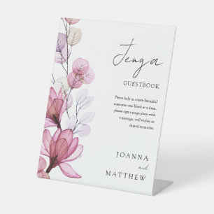 Dusty Rose Floral Jenga Wedding Guestbook Pedestal Sign