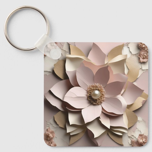 Dusty Rose Floral  Keychain (Front)