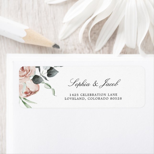 Dusty Rose Floral Mariage Adresse de retour (En situation)