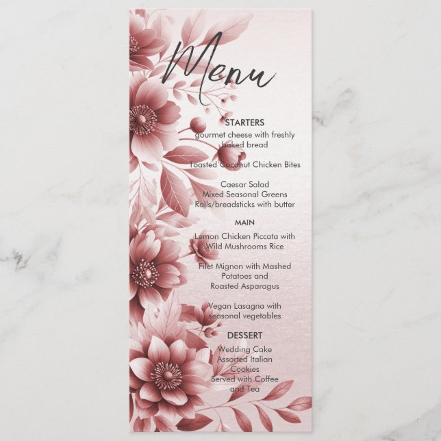 Dusty Rose Floral Mariage Menu (Devant)