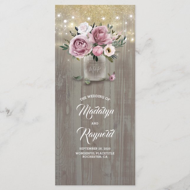 Dusty Rose Floral Mason Jar Programme de mariage r (Devant)