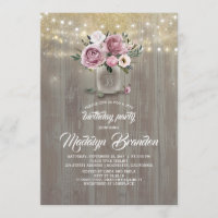 Dusty Rose Floral Mason Jar Rustic Birthday