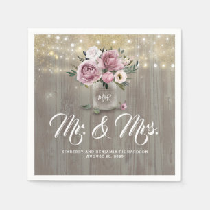 Dusty Rose Floral Mason Jar Rustic Country Wood Napkin