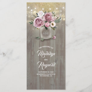 Dusty Rose Floral Mason Jar Rustic Wedding Program