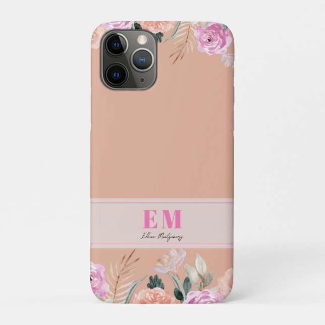 Dusty Rose floral monogrammed  Case-Mate iPhone Case (Back)