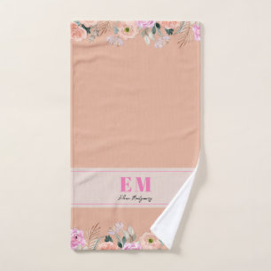 Dusty Rose floral monogrammed  Hand Towel