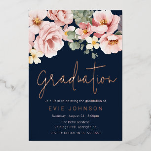 Dusty Rose Floral Navy Graduation Rose Gold