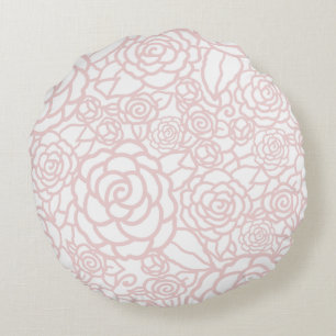 Dusty Rose Floral Pattern Round Pillow