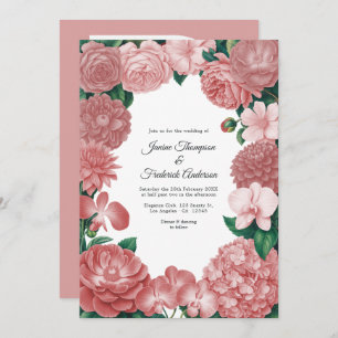 Dusty Rose Floral Photo and QR Code Wedding Invitation