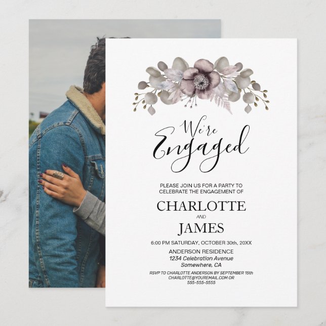Dusty Rose Floral Photo Engagement Party Invitation (Front/Back)