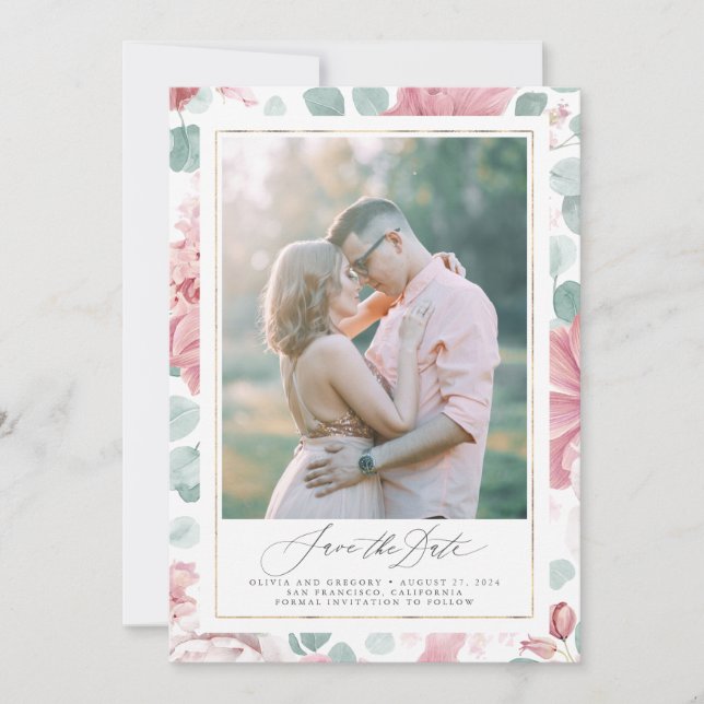 Dusty Rose Floral Photo Enregistrer Les Cartes De  (Devant)