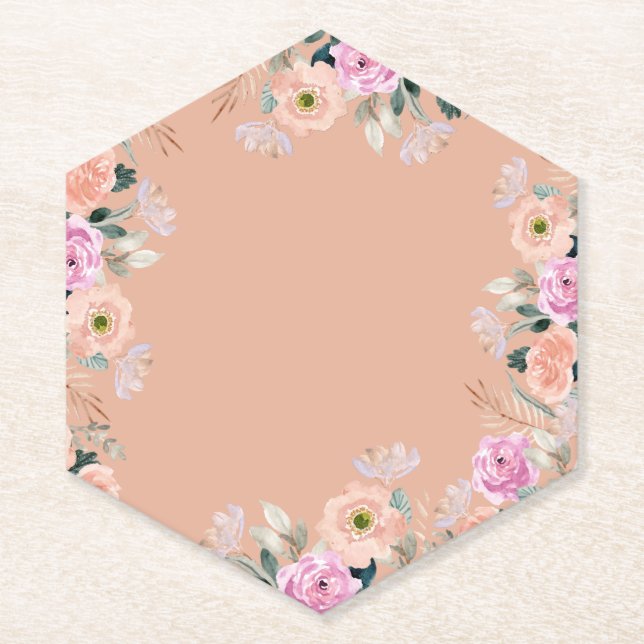 Dusty Rose floral retro (no text) Paper Coaster (Front)