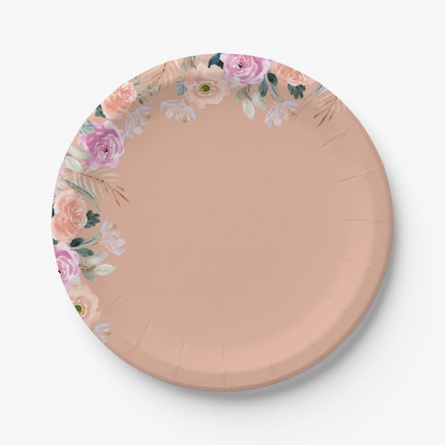 Dusty Rose floral retro Paper Plate (Front)