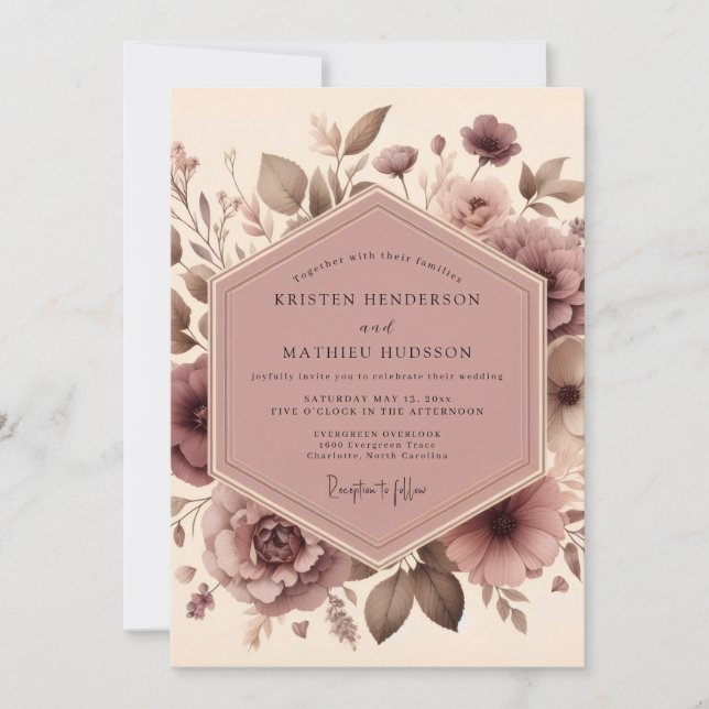Dusty Rose Floral Romance Wedding Invitation (Front)